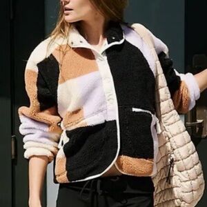Free People New Hit The Slopes Fleece Jacket Patched Up Mojave Combo